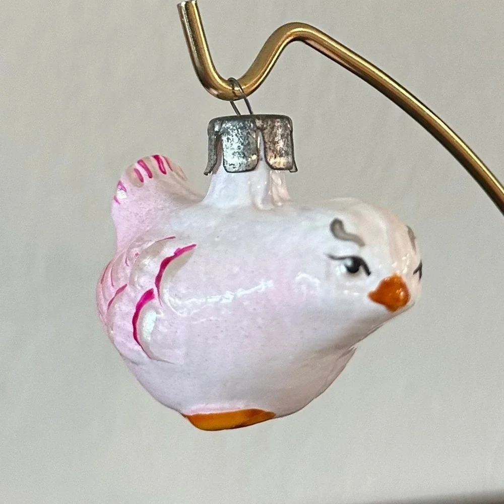 Vintage Pink Blown Glass Bird Christmas‎ Ornament Hand Painted Holiday Decor